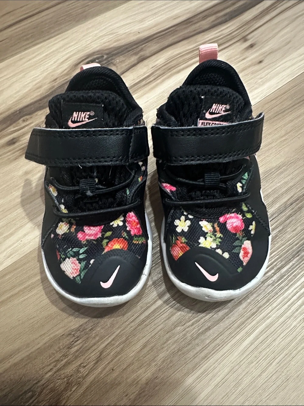Nike Kids Black Sneakers with Pink & Multicolor Floral Accents